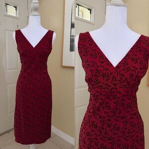 Vintage La Belle Red and Black Floral Midi Dress Size 3 or Small Made in USA
